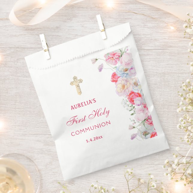 Wasserfarben Blume Erste Kommune Geschenktütchen (Ausgeschnitten)
