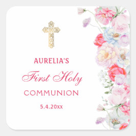 Wasserfarben Blume Erste Kommune Quadratischer Aufkleber