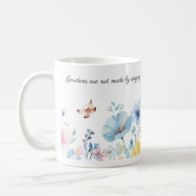 Wasserfarben-Blume-Grenze, Zitat für den Kipling-F Kaffeetasse (Links)