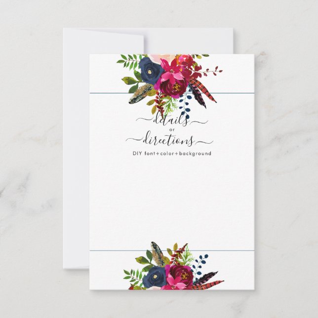 Wasserfarben-Blume rot, Burgund+Marine Ankündigung (Vorderseite)