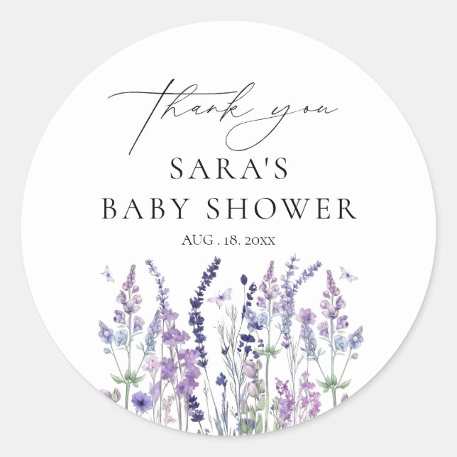 Wasserfarben-Blumen-Babyshower mit Wildblumen Runder Aufkleber (Vorderseite)