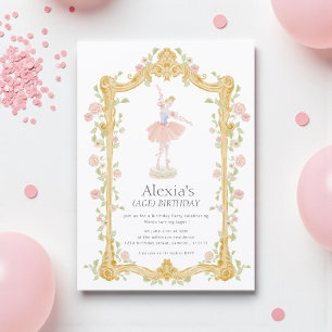 Wasserfarben-Blumen-Ballerina-Geburtstags-QR-Code- Einladung