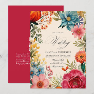 Wasserfarben-Blumen-Fiesta-Hochzeit mit QR-Code Einladung