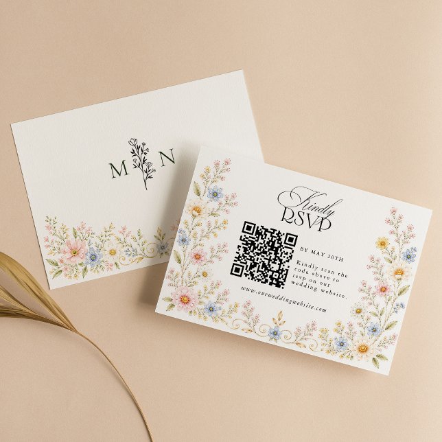 Wasserfarben-Blumen-Hochzeit QR-Code RSVP Karte (Von Creator hochgeladen)