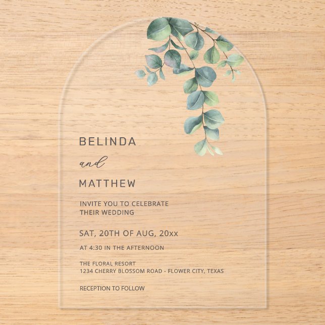 Wasserfarben Blumen Klare Architektur Acryleinladungen (Vorderseite)