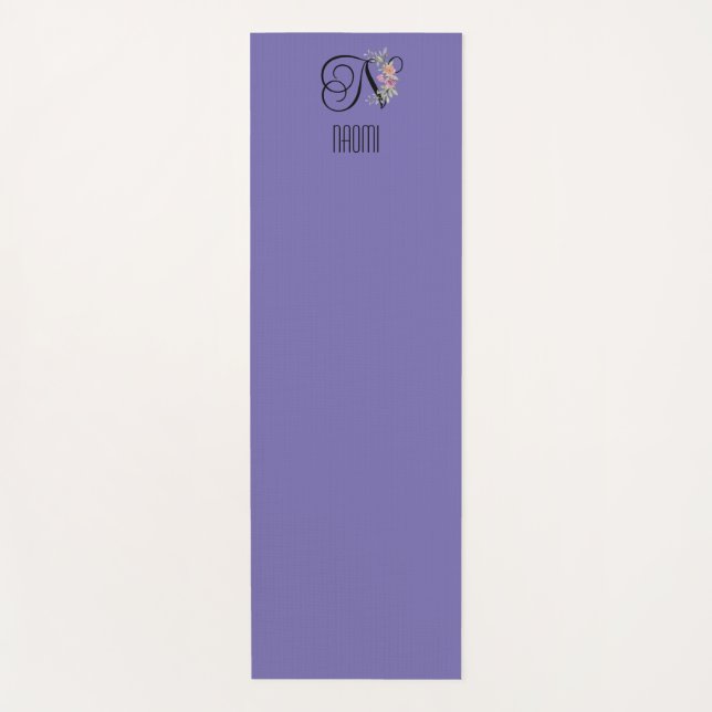 Wasserfarben-Blumen-Monogramm-Anfangslavendel Yogamatte (Vorderseite)