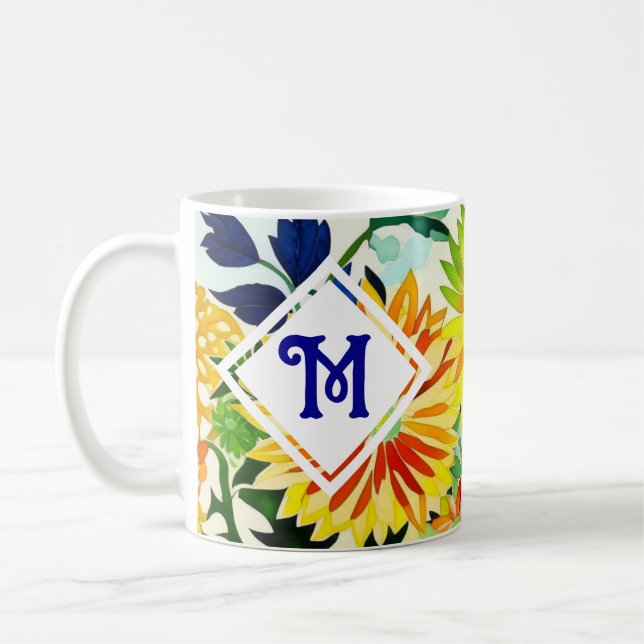 Wasserfarben Blumen Monogrammiert  Kaffeetasse (Links)