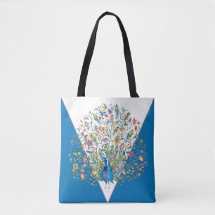 Wasserfarben-Blumen-Pfau-Tragetasche