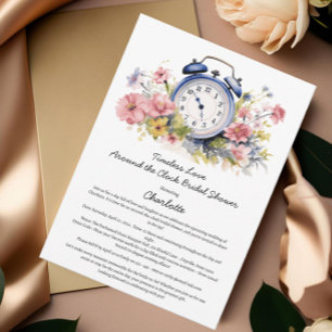 Wasserfarben-Blumen-Rund-um-die-Uhr-Brautparty Einladung