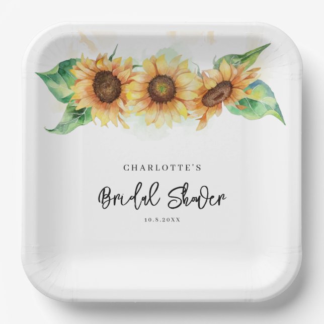 Wasserfarben-Blumen-Sonnenblumen-Brautparty Pappteller (Vorderseite)