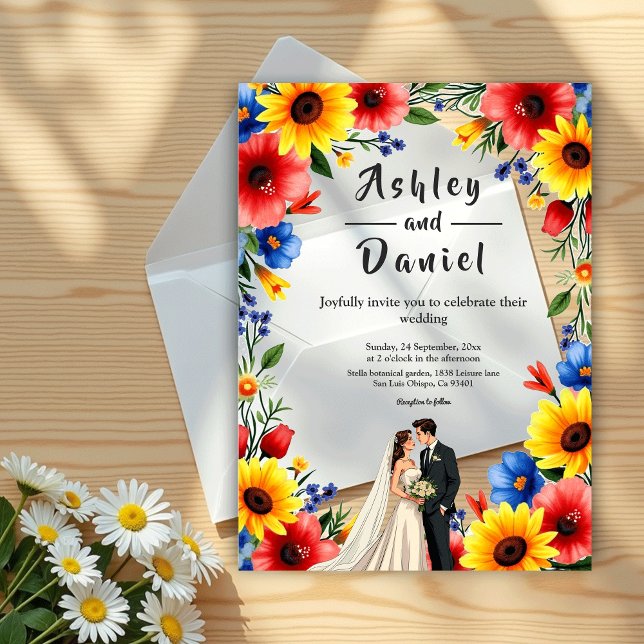 Wasserfarben Blumengarten Paar Sommerhochzeit Acryleinladungen (Von Creator hochgeladen)