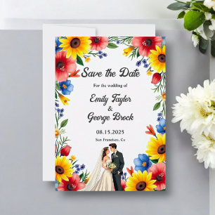 Wasserfarben Blumengarten Paar Sommerhochzeit Save The Date
