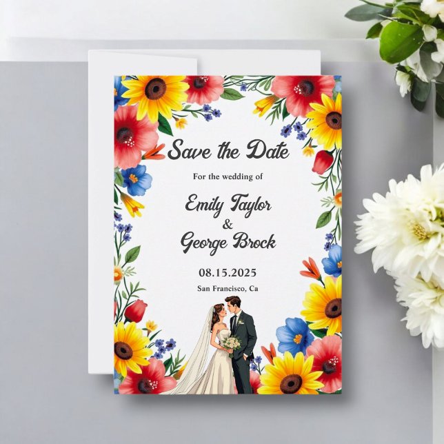 Wasserfarben Blumengarten Paar Sommerhochzeit Save The Date (Von Creator hochgeladen)