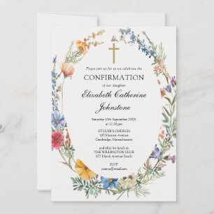 Wasserfarben-Blumengirlande Konfirmation Einladung