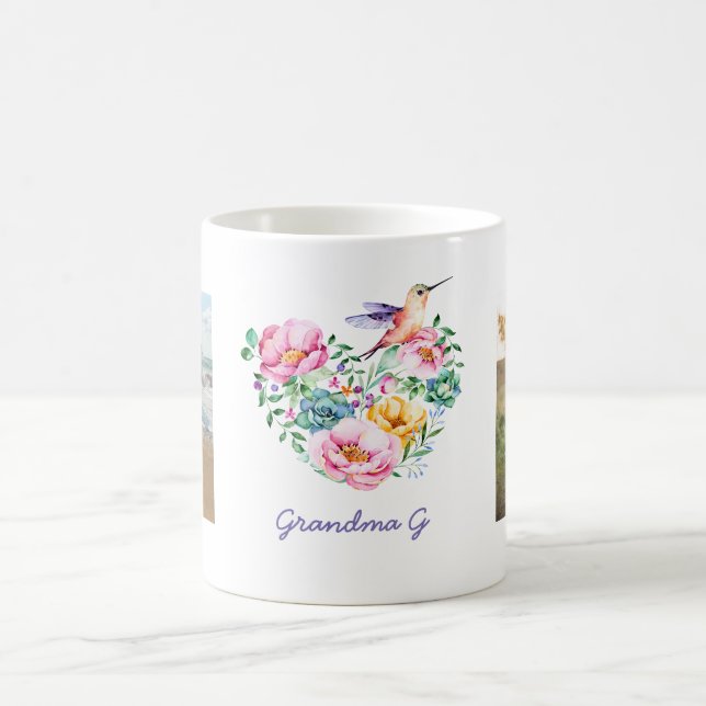 Wasserfarben Blumenherz Hummingbird Foto Geschenk Tasse (Mittel)