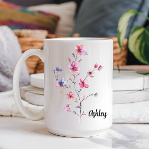 Wasserfarben-Blumenmuster-Personalisierter Becher  Zweifarbige Tasse