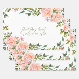 Wasserfarben Blumenrahmen mit rosa Rosen  Geschenkpapier Set