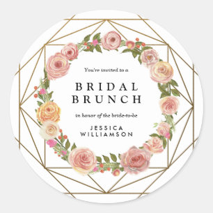 Wasserfarben Blumenreath Geometric Bridal Brunch Runder Aufkleber