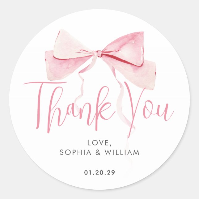 Wasserfarben Blush Pink Bow Ribbon Girl Babydusche Runder Aufkleber (Vorderseite)