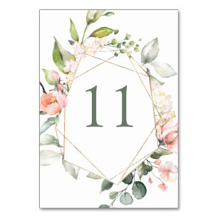 Wasserfarben, Blüten, Blattwerk, Tischnummer