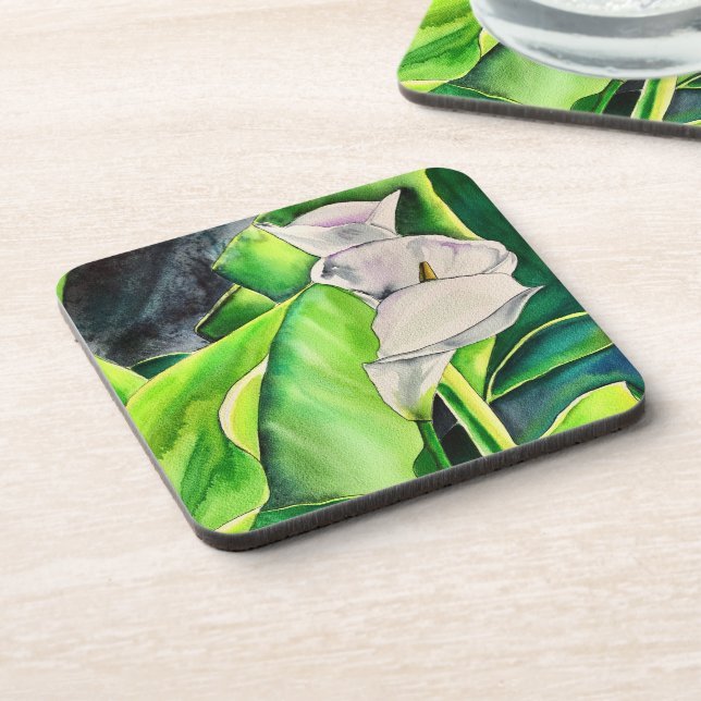 Wasserfarben-Blütenkalk Getränkeuntersetzer (Linke Seite)