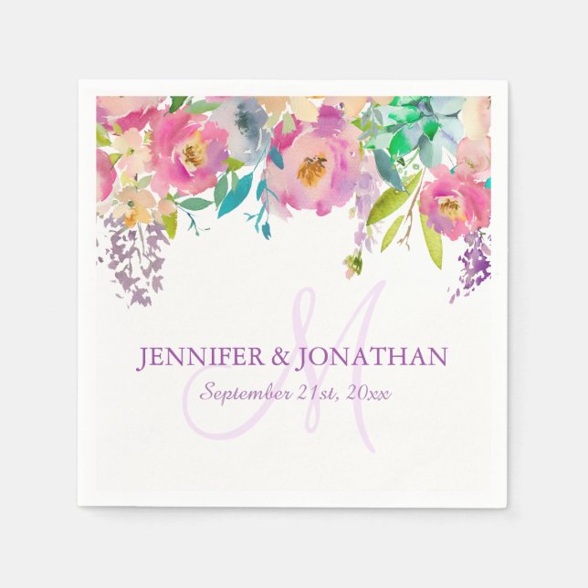 Wasserfarben Blütenrosa Lilac Lila Wraath-Hochzeit Serviette (Vorderseite)