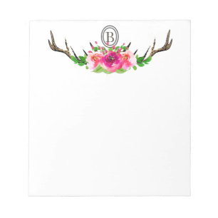 Wasserfarben-Boho Hirsch Antler Floral Notizblock