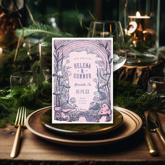 Wasserfarben-Boho-Pilze Lila Retro Save The Date (Von Creator hochgeladen)