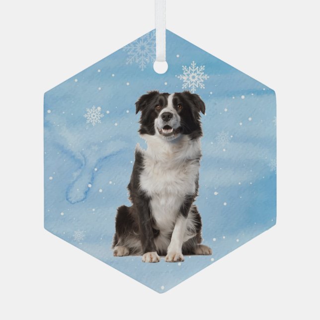 Wasserfarben-Border-Collie-Dog Ornament Aus Glas (Rückseite)