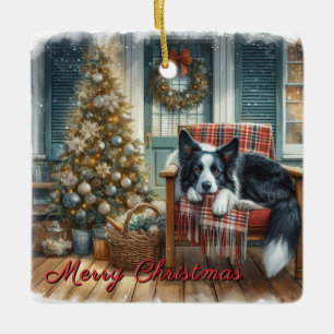 Wasserfarben Border Collie Weihnachtshund  Keramikornament
