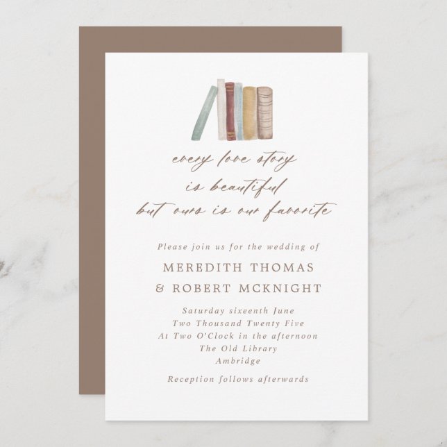 Wasserfarben Bücher jede Liebe Geschichte Hochzeit Einladung (Vorne/Hinten)