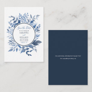 Wasserfarben Budget Navy Blue Script Save the Date Mitteilungskarte