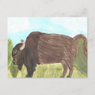 Wasserfarben Buffalo Postkarte   Natur   Einzigart