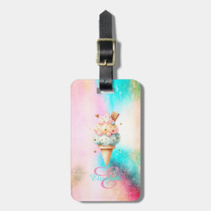 Wasserfarben Bunter Eiscremekegel Monogramm Gepäckanhänger