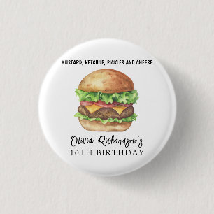 Wasserfarben-Burger-Party-Geburtstag Button