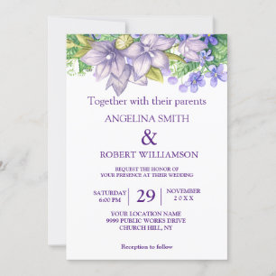 Wasserfarben Burgund Lila Blütenblüte Rustikale Ho Einladung