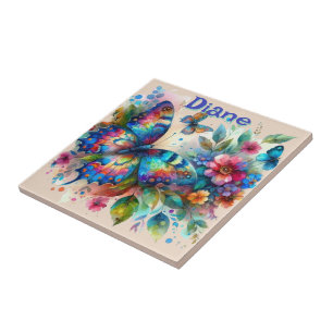 Wasserfarben Butterfly Blumengarten Personalisiert Fliese