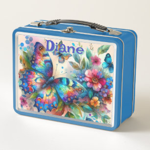Wasserfarben Butterfly Blumengarten Personalisiert Metall Brotdose