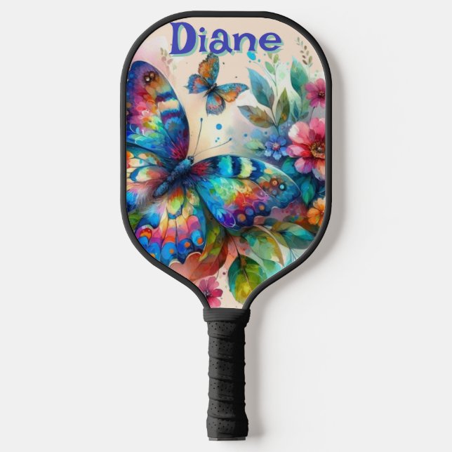 Wasserfarben Butterfly Blumengarten Personalisiert Pickleball Schläger (Vorderseite)