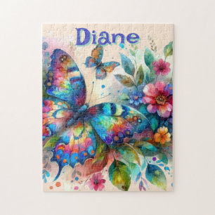 Wasserfarben Butterfly Blumengarten Personalisiert Puzzle