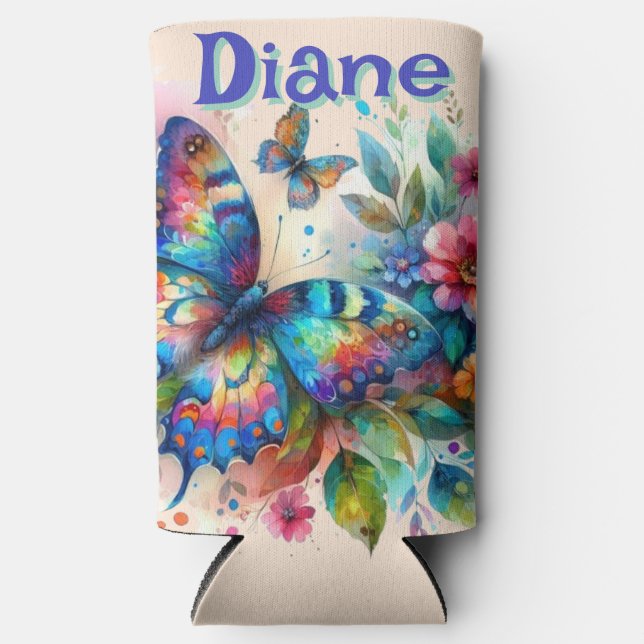 Wasserfarben Butterfly Blumengarten Personalisiert Selters Dosenkühler (Vorderseite)