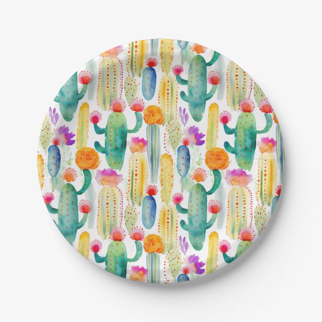 Wasserfarben Cactus Art Desert Colorful Southwest Pappteller (Vorderseite)
