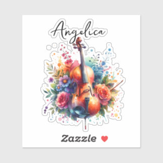 Wasserfarben Cello und Blumen Persönlich Aufkleber