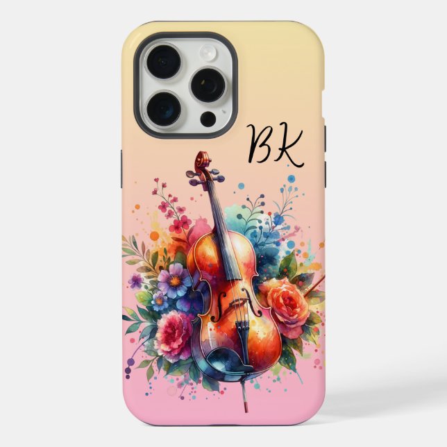 Wasserfarben Cello und Blumen Persönlich iPhone Hülle (Rückseite)