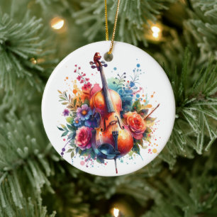 Wasserfarben Cello und Blumen Persönlich Keramik Ornament