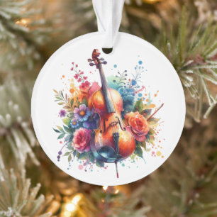 Wasserfarben Cello und Blumen Persönlich Ornament