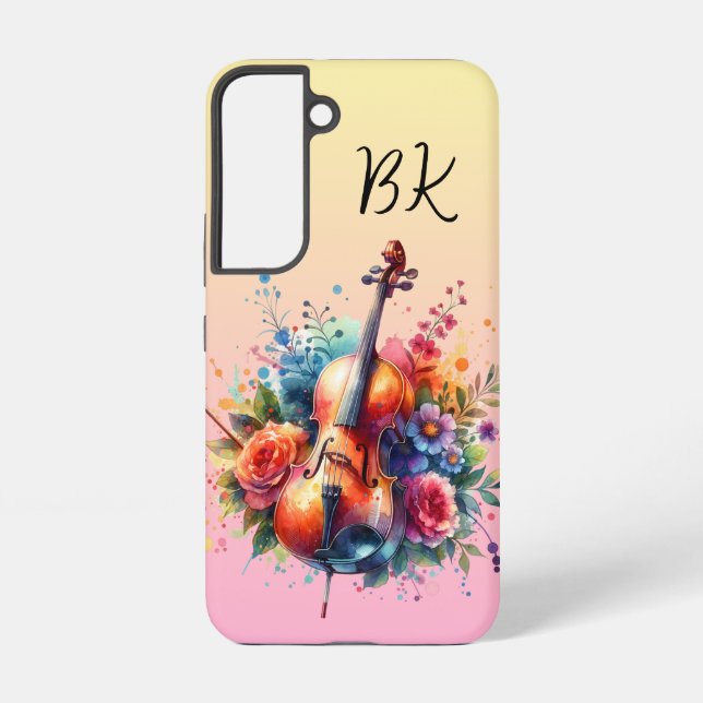 Wasserfarben Cello und Blumen Persönlich Samsung Galaxy Hülle (Rückseite)