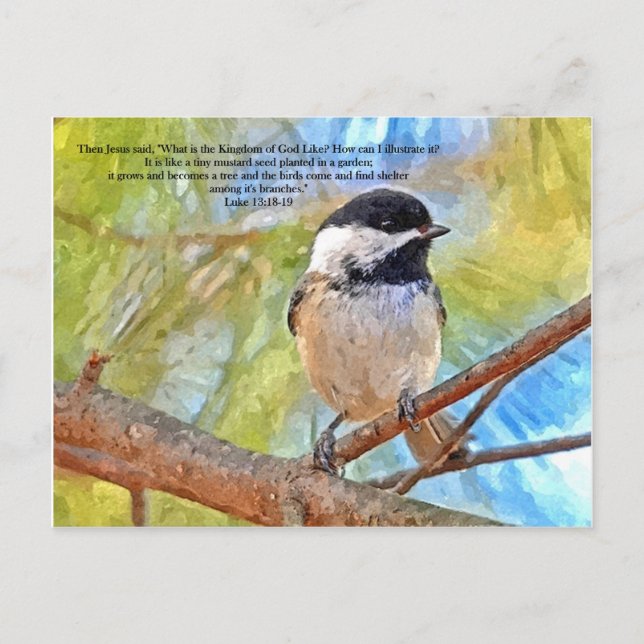 Wasserfarben-Chickadee mit Bibelverse Postkarte (Vorderseite)