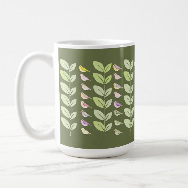 Wasserfarben-Chickadees & Blätter Kaffeetasse (Links)