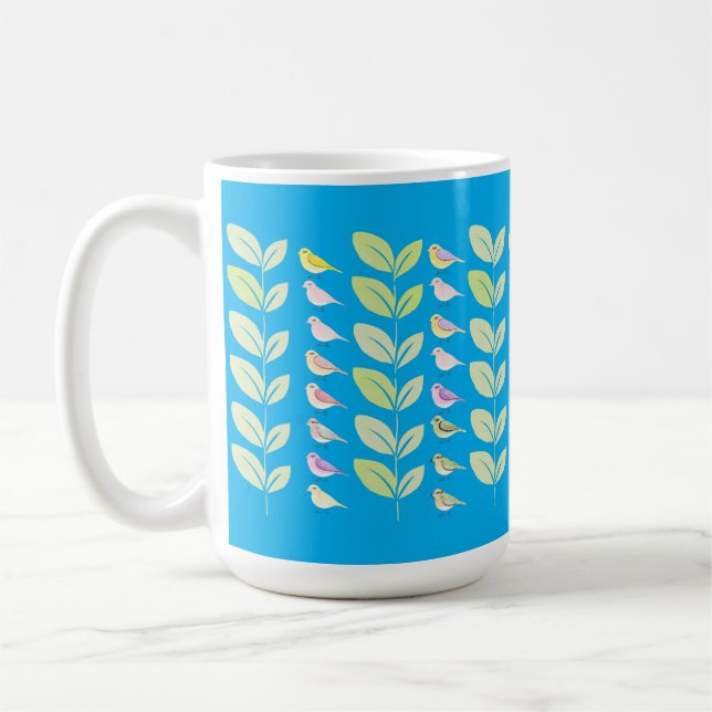 Wasserfarben-Chickadees & Blätter Kaffeetasse (Links)